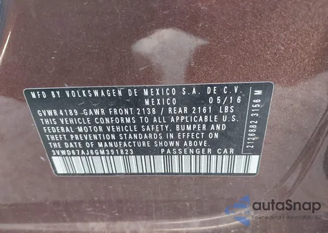 2016 Volkswagen Jetta 1.4T Se из США, поврежденный, VIN 3VWD67AJ6GM391823